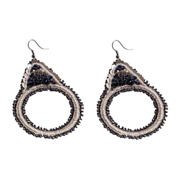 Lori Weitzner Luna Statement Earrings Midnight Drop Circular Artisan Boho - Picture 1 of 8